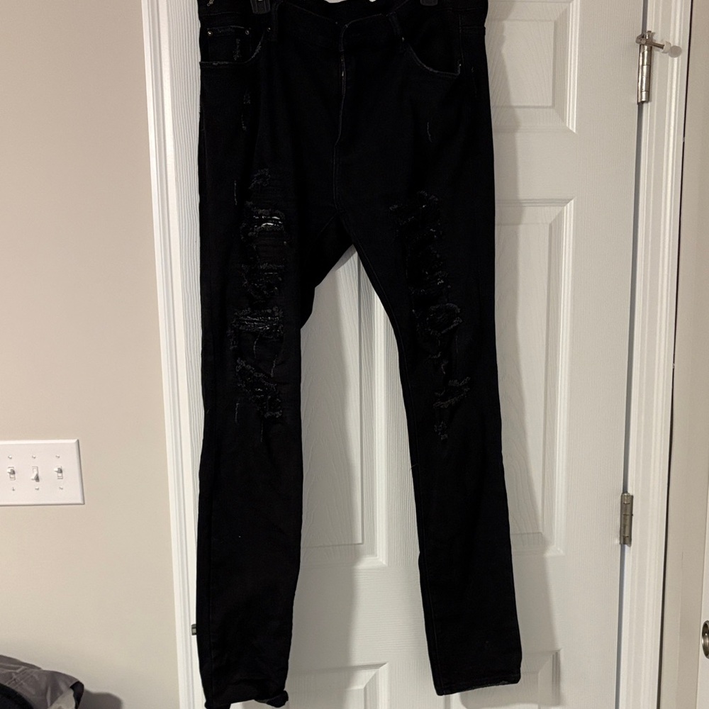 Men's Black Distressed Jeans. 36 waist. Distressed Smoke free home.